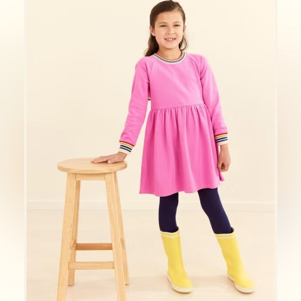Hanna Andersson pink rainbow cuffed long sleeve dress size 12